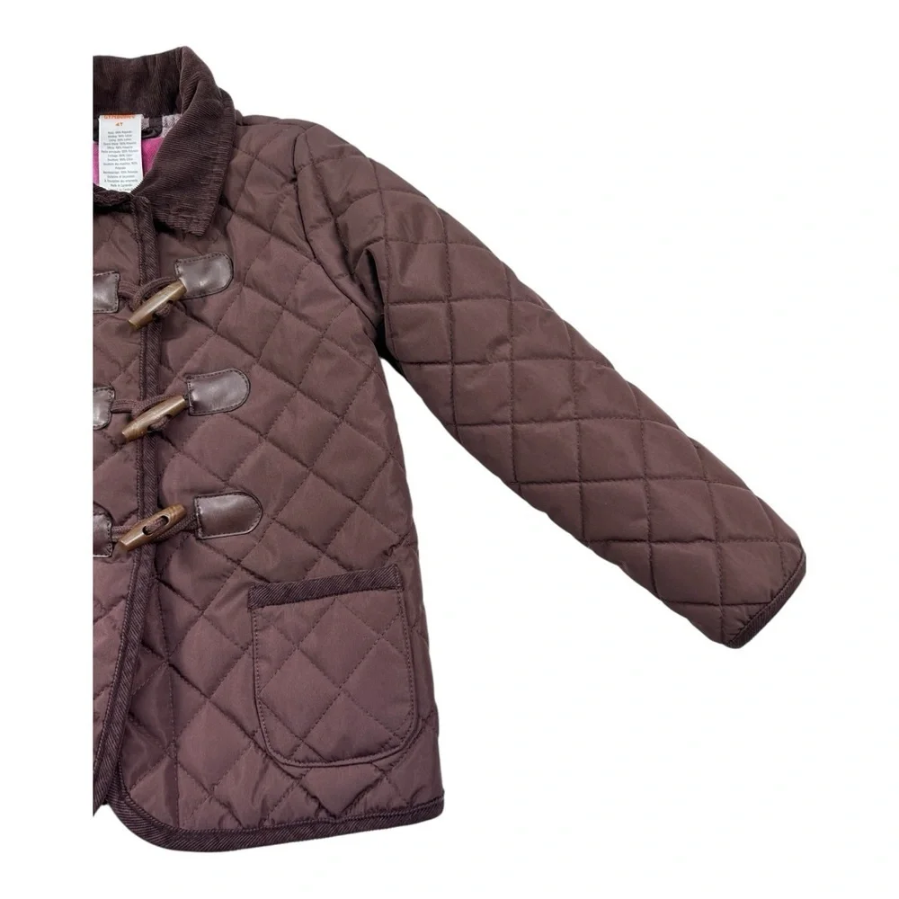 Gymboree Toddler Girls Quilted Jacket Size 4T Brown Plaid Lined Toggle Coat